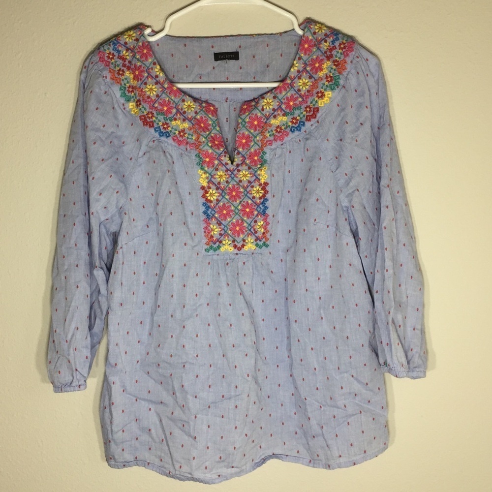 Women’s Talbots Blouse Floral Embroidery Boho
